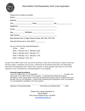 2022 SBTS Youth Crew Application