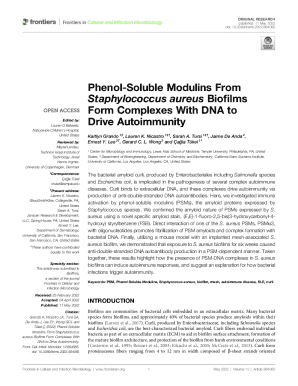 Phenol-Soluble Modulins From Staphylococcus aureus Biofilms Form Complexes With DNA to Drive Autoimmunity. The bacterial amyloid curli, produced by Enterobacteriales including Salmonella species and Escherichia coli, is implicated in the pathogenesis