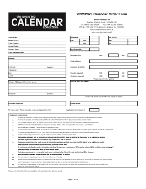 2022/2023 Calendar Order Form
