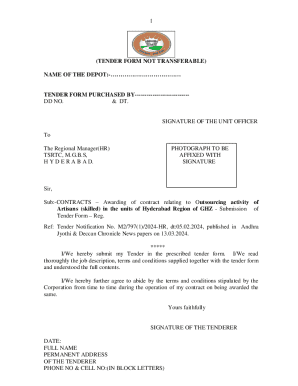 RM/HR Office &amp; its Divisional Units TENDER FORM ...