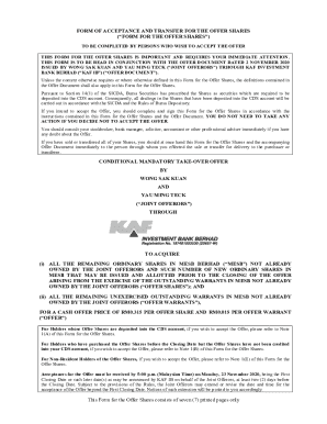 form of acceptance and transfer for the offer shares ( ...