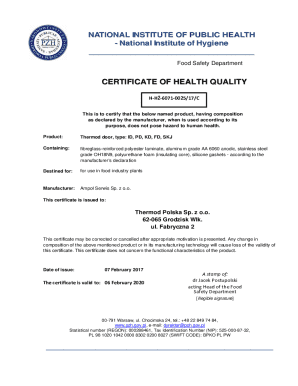 CERTIFICATE OF HEALTH QUALITY