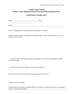 Employee Complaint Form: Harassment &amp; Violence