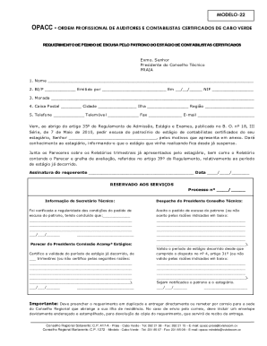 ( Modelo 22-Requerimento de pedido de escusa do patrono est341gio de contabilistas certificados)