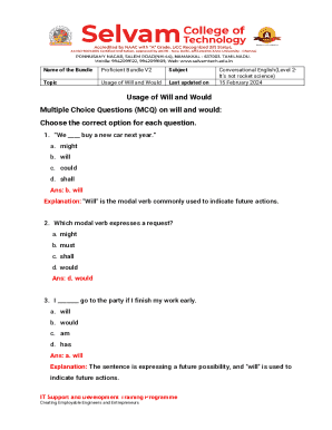 Usage of Will and Would Multiple Choice Questions (MCQ) ...