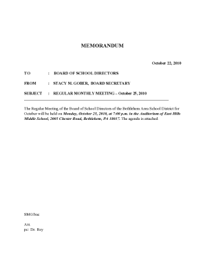 October will be held on Monday, October 25, 2010, at 7:00 p