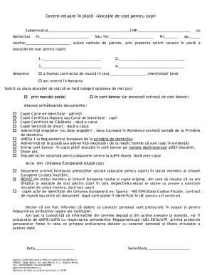 Cerere reluare n plat- Alocaie de stat pentru copii