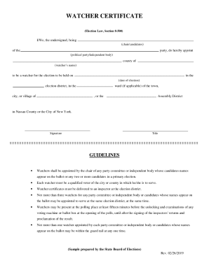 FORM POLL WATCHER CERTIFICATE