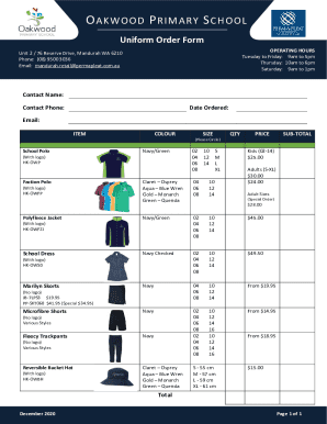 Uniform Order Form - Oakwood Primary School