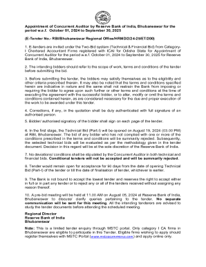 Appointment of Concurrent Auditor by Reserve Bank of India, Bhubaneswar for the