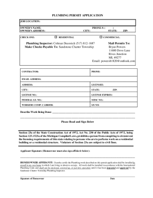 "residential" plumbing permit application