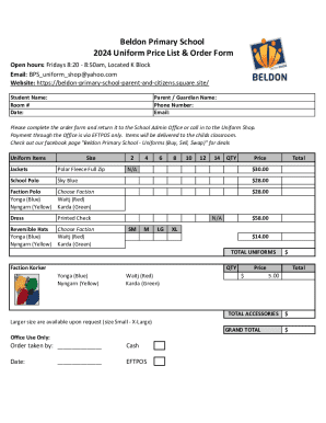 Beldon Primary School 2024 Uniform Price List &amp; Order Form