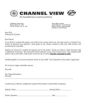 June 2016 Entering Pre-Calculus Dear Parents