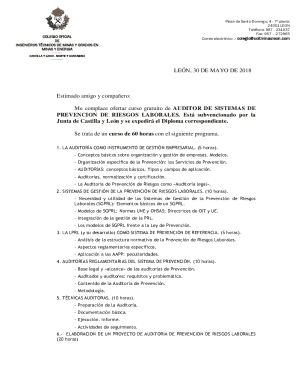 CARTA CURSO AUDITOR DE SISTEMAS DE PREVENCION DE RIESGOS LABORALES