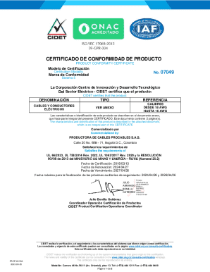 CERTIFICADO DE CONFORMIDAD DE PRODUCTO No. 08046