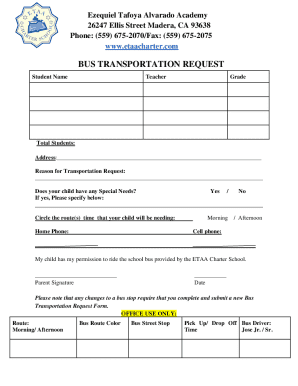 Bus transportation request - liberty charter school