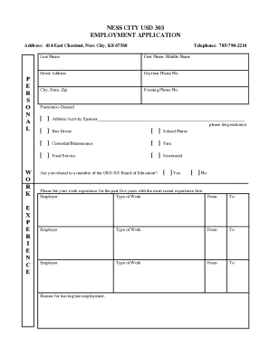 Ness City USD 303 EMPLOYMENT APPLICATION