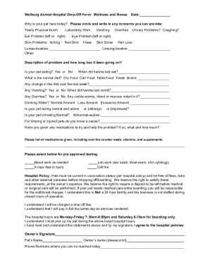 Wallburg Animal Hospital Drop-off Form