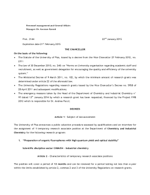 The emergency measure taken by the Head of the Department of Chemistry and Industrial Chemistry n