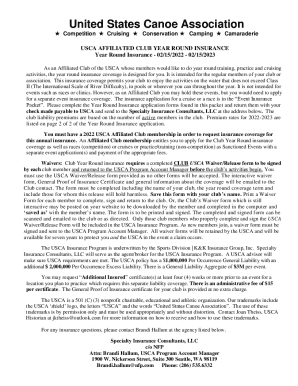 Usca Affiliated Club Year Round Insurance Application