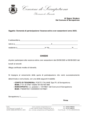 Domanda di partecipazione Vacanza estiva