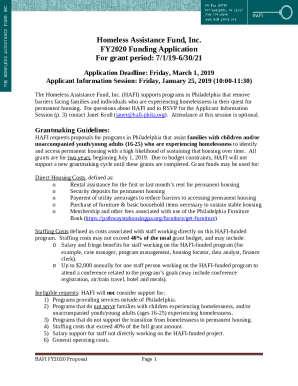 Homeless Assistance Fund, Inc. Fy2020 Funding Application
