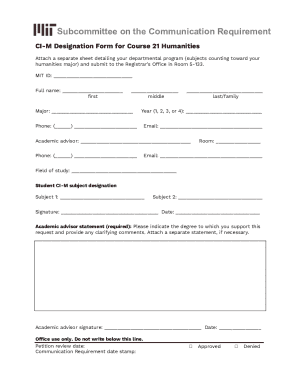 Ci-m Designation Form for Course 21 Humanities