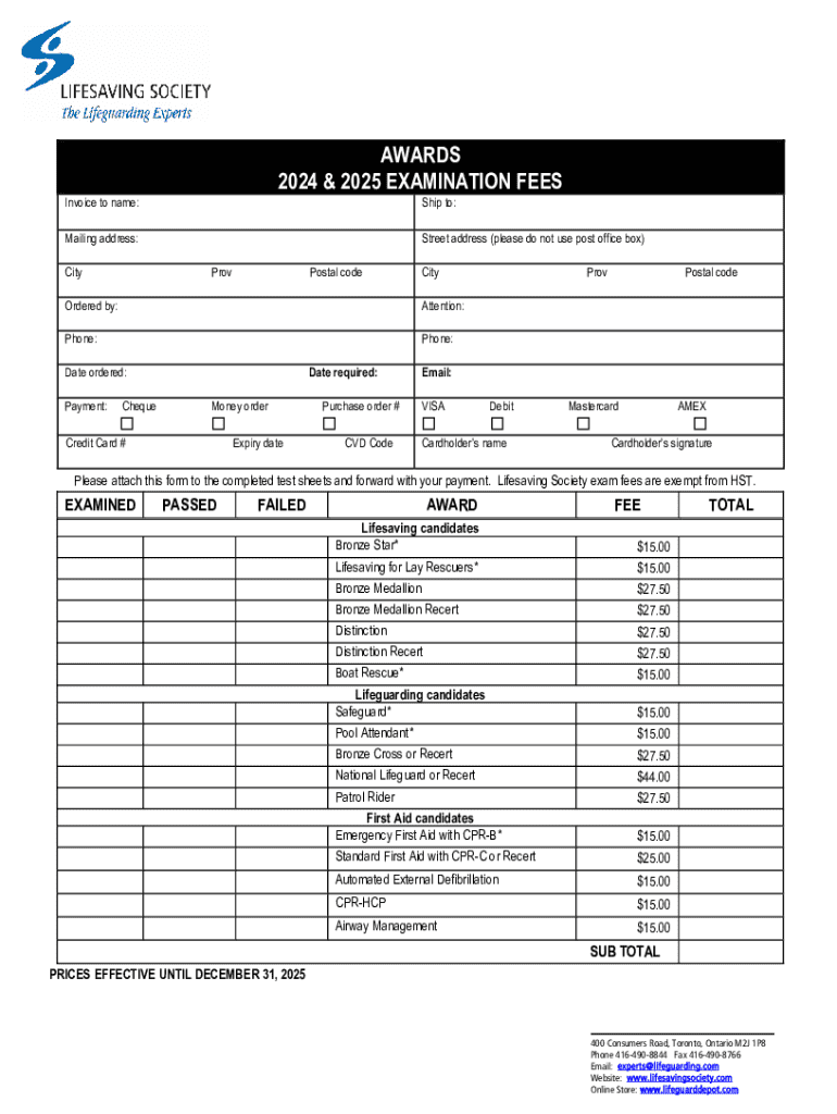 Lifesaving Society Exam Fee Invoice Preview on Page 1