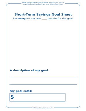 Savings and Spending Goal Sheets