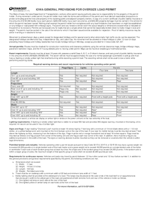 IOWA GENERAL PROVISIONS FOR OVERSIZE LOAD PERMIT