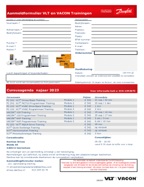 Aanmeldformulier VLT en VACON Trainingen