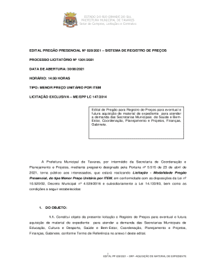 Edital de Prego para Registro de Preos para eventual e