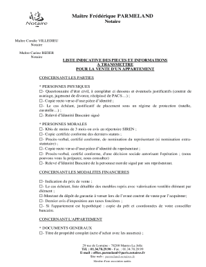 LISTE INDICATIVE DES PIECES ET INFORMATIONS