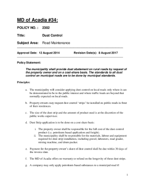 Md of Acadia Dust Control Policy