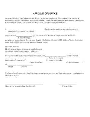 Affidavit of Service and Notification to Abutters