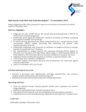 Half-yearly Cash Flow and Activities Report
