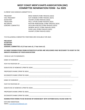 Fillable Online West Coast Men #39 s Darts Association Committee Nomination Fillable Online West Coast Men #39 s Darts Association Committee Nomination