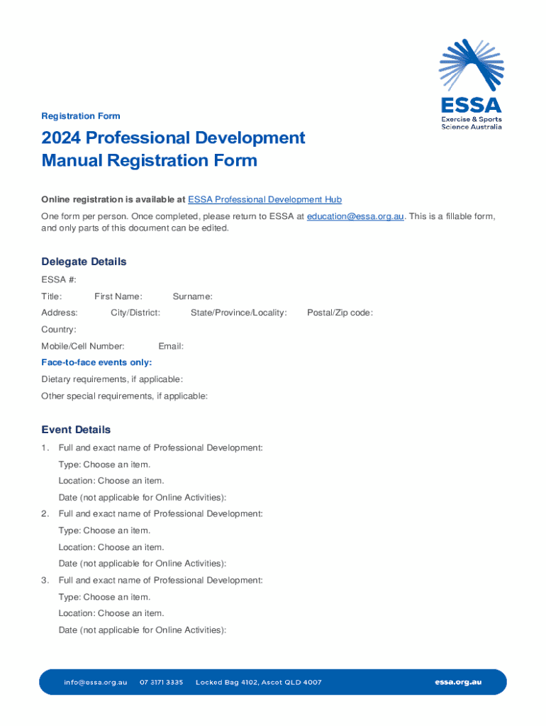 Fillable Online 2024 Professional Development Manual Registration Form ...