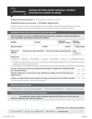 Solicitud de pliza dental individual y familiar/