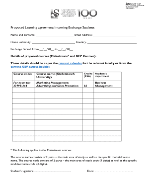 Proposed Learning Agreement