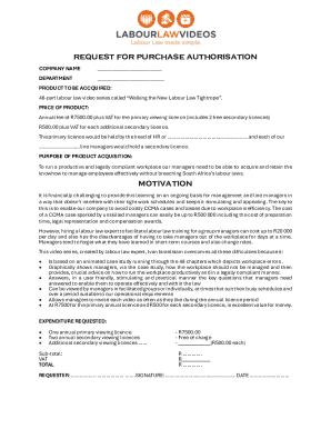 REQUEST FOR PURCHASE AUTHORISATION MOTIVATION