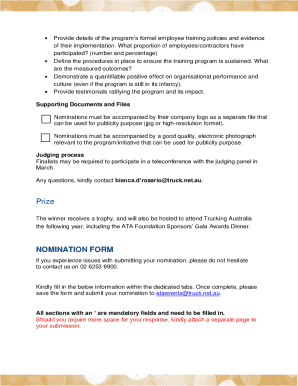 National Training Excellence Award Nomination Form