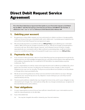 Direct Debit Request Service Agreement