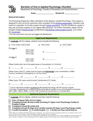 Bachelor of Arts in Applied Psychology Checklist