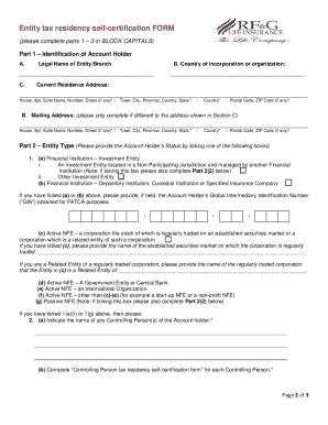 Fillable Online Entity Tax Residency Self certification Fax Email Print