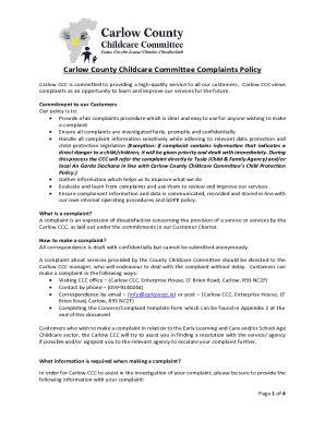 Carlow County Childcare Committee Complaints Policy