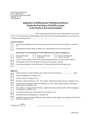 Manual for the Eröffnung Des Promotionsverfahrens