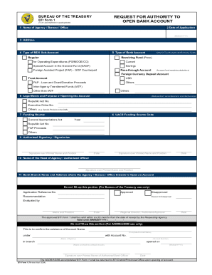 BTr Form 1 Request for Authority to Open Bank Account