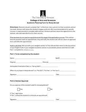Academic Planning Form for Study Abroad