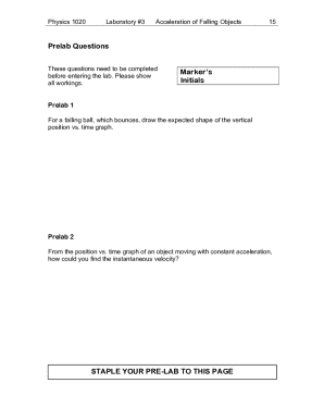 Prelab Questions Marker's Initials STAPLE YOUR PRE- ...